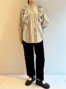 CTN STRIPE BIG FRILL SHIRRING SHIRTS