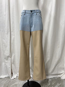 DENIM × FAKE LEATHER PANTS