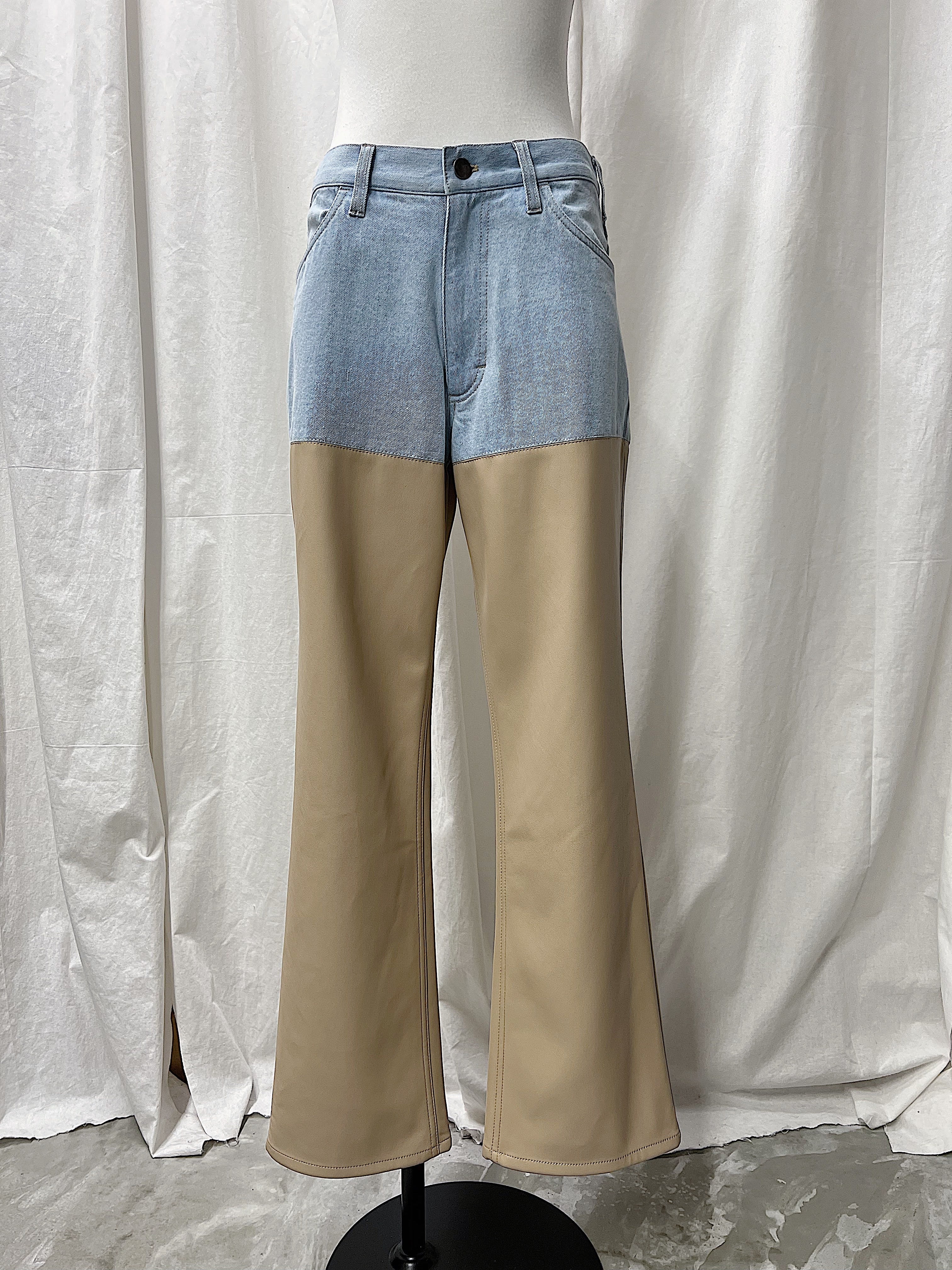 DENIM × FAKE LEATHER PANTS
