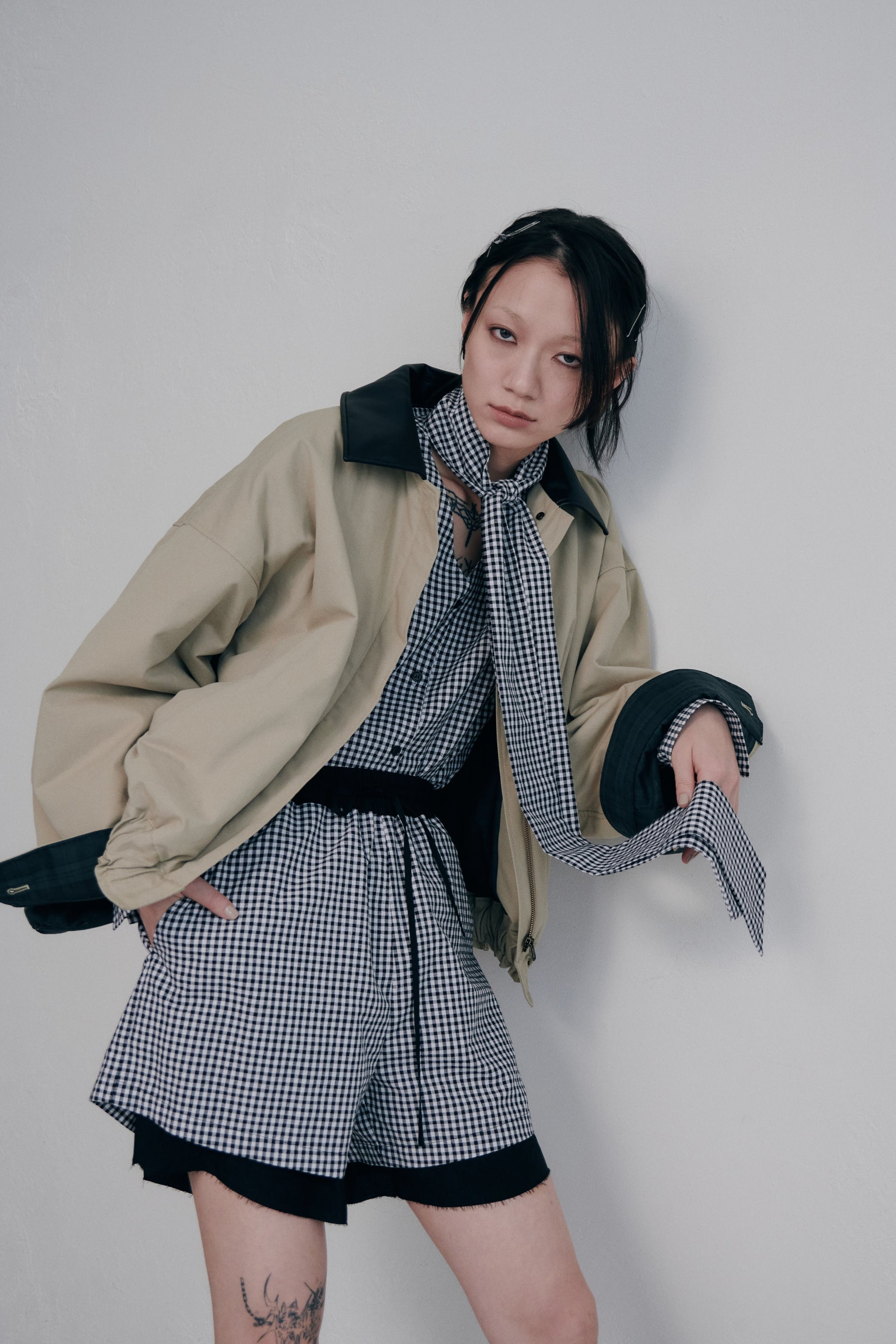 GINGHAMCHECK BOWTIE BLOUSE