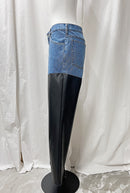 DENIM × FAKE LEATHER PANTS