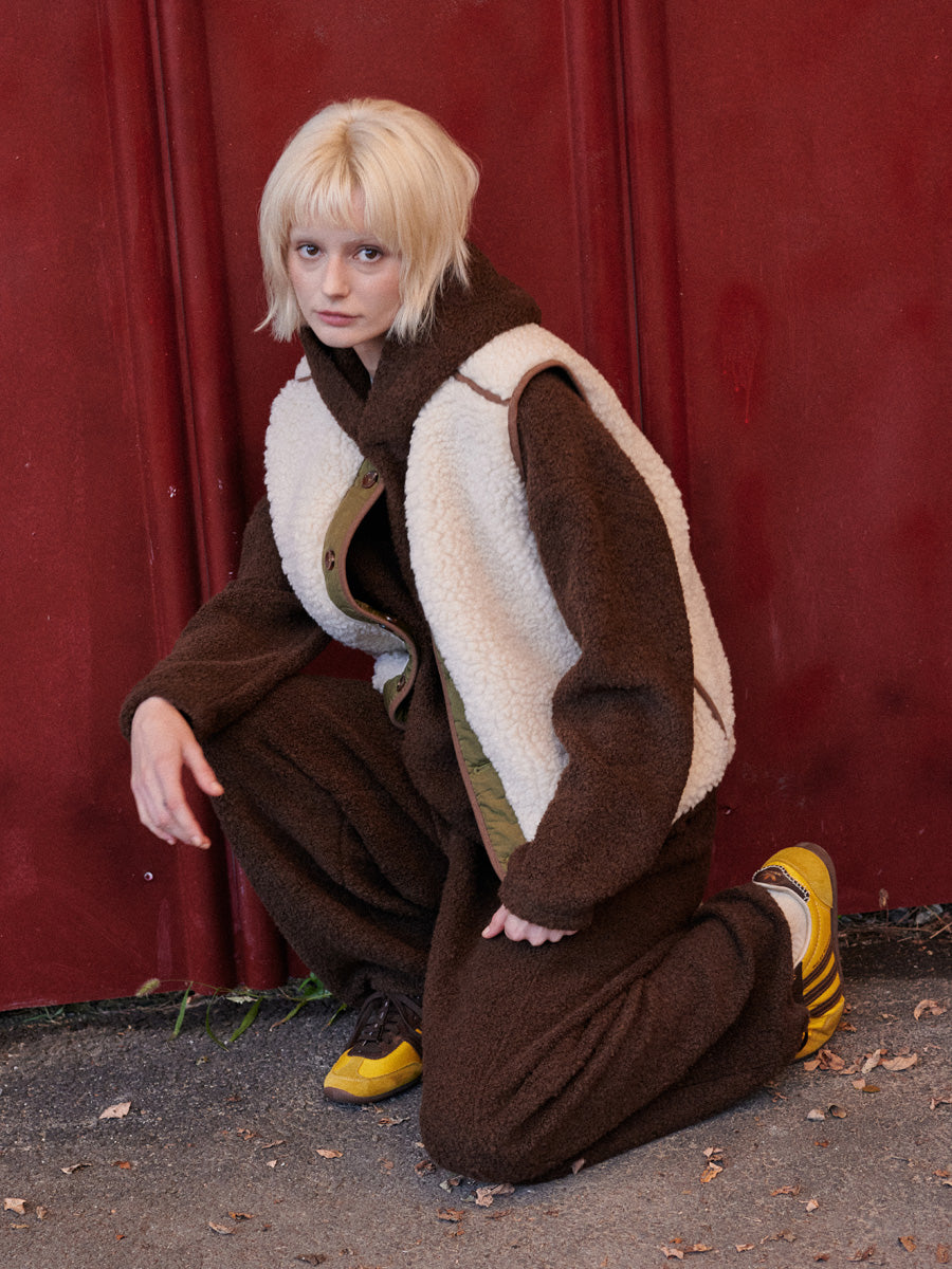 【GREEN BUTTER】REVERSIBLE SHEARLING QUILTED VEST