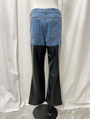 DENIM × FAKE LEATHER PANTS