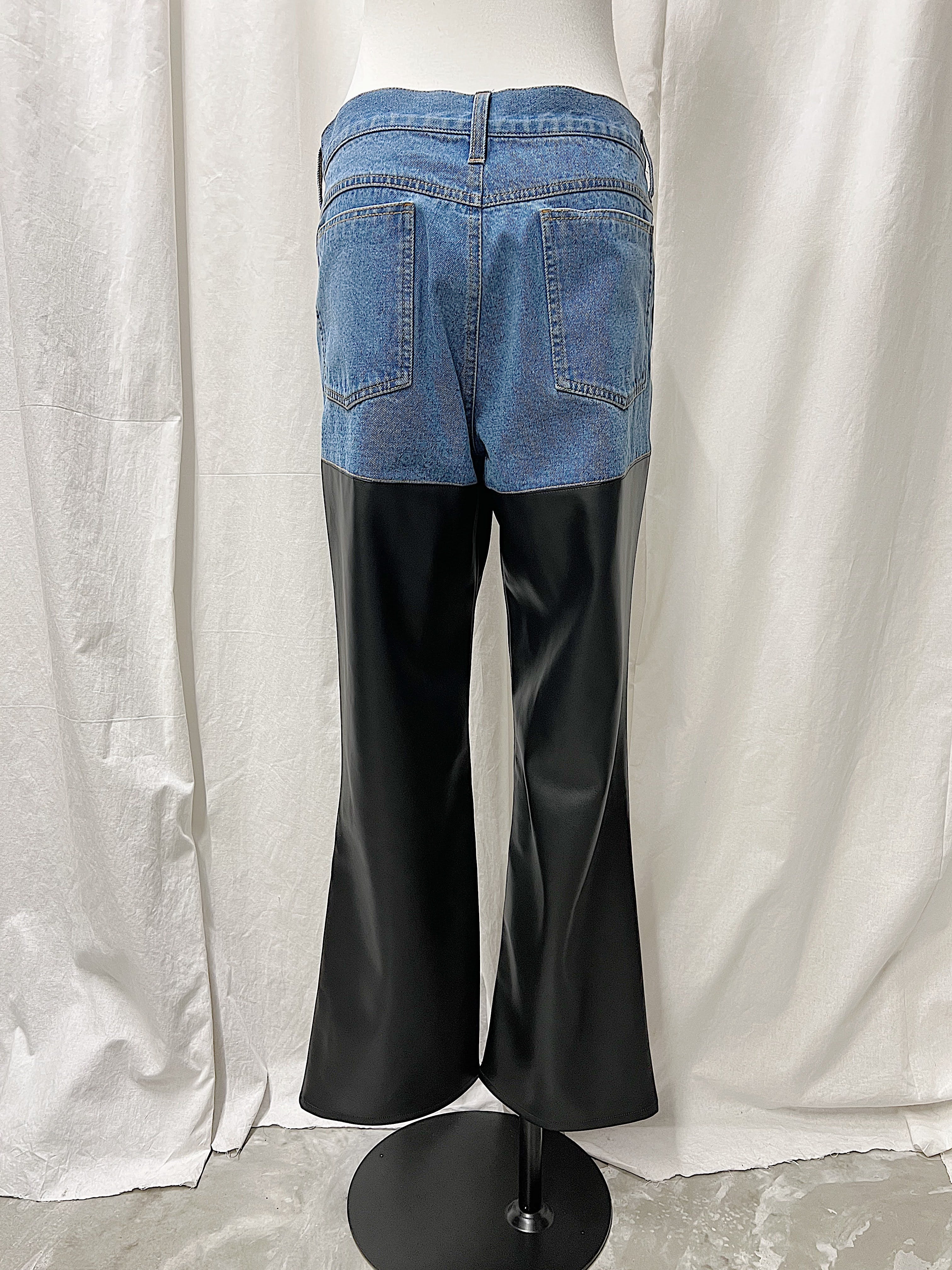 DENIM × FAKE LEATHER PANTS