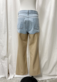 DENIM × FAKE LEATHER PANTS