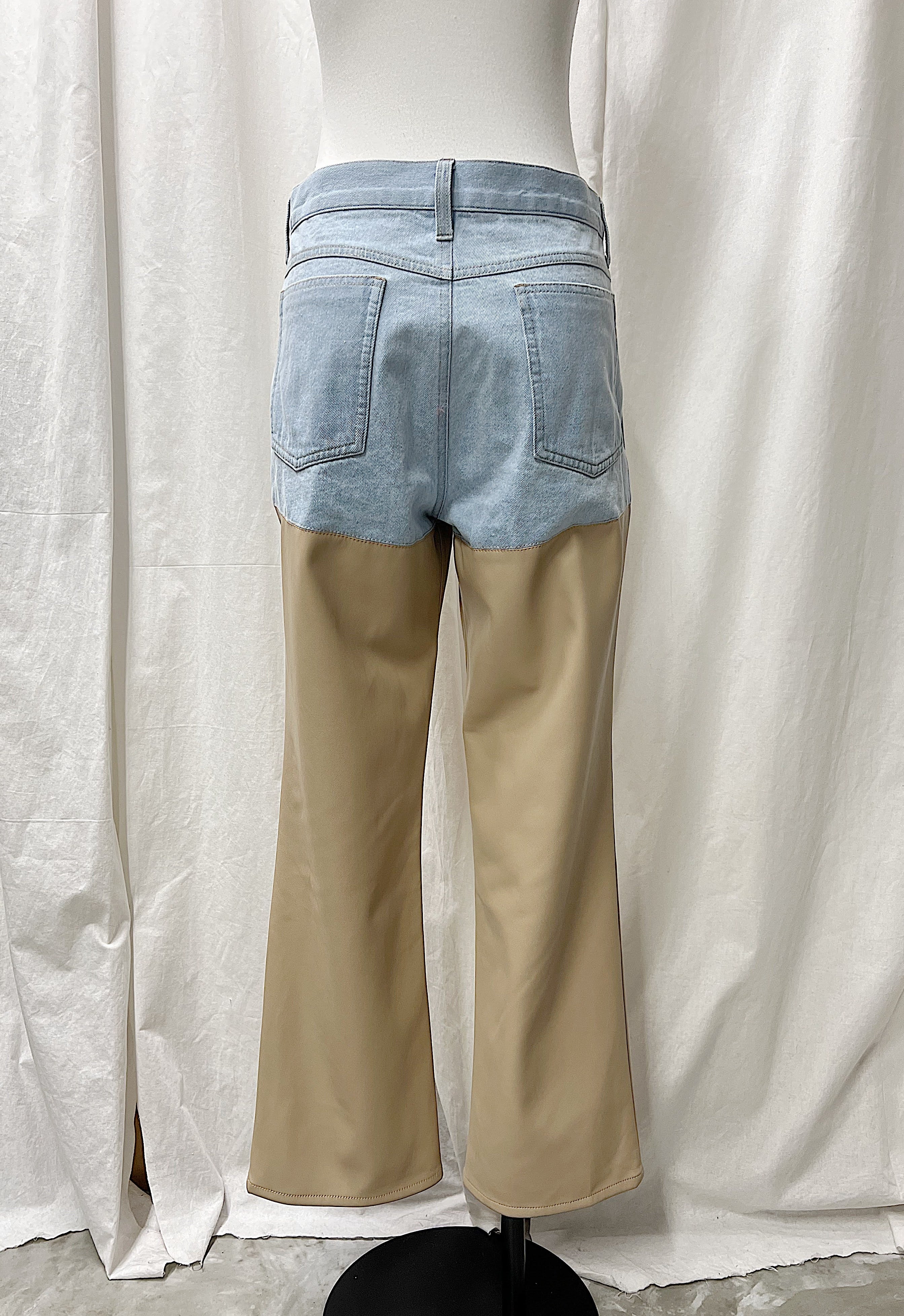 DENIM × FAKE LEATHER PANTS