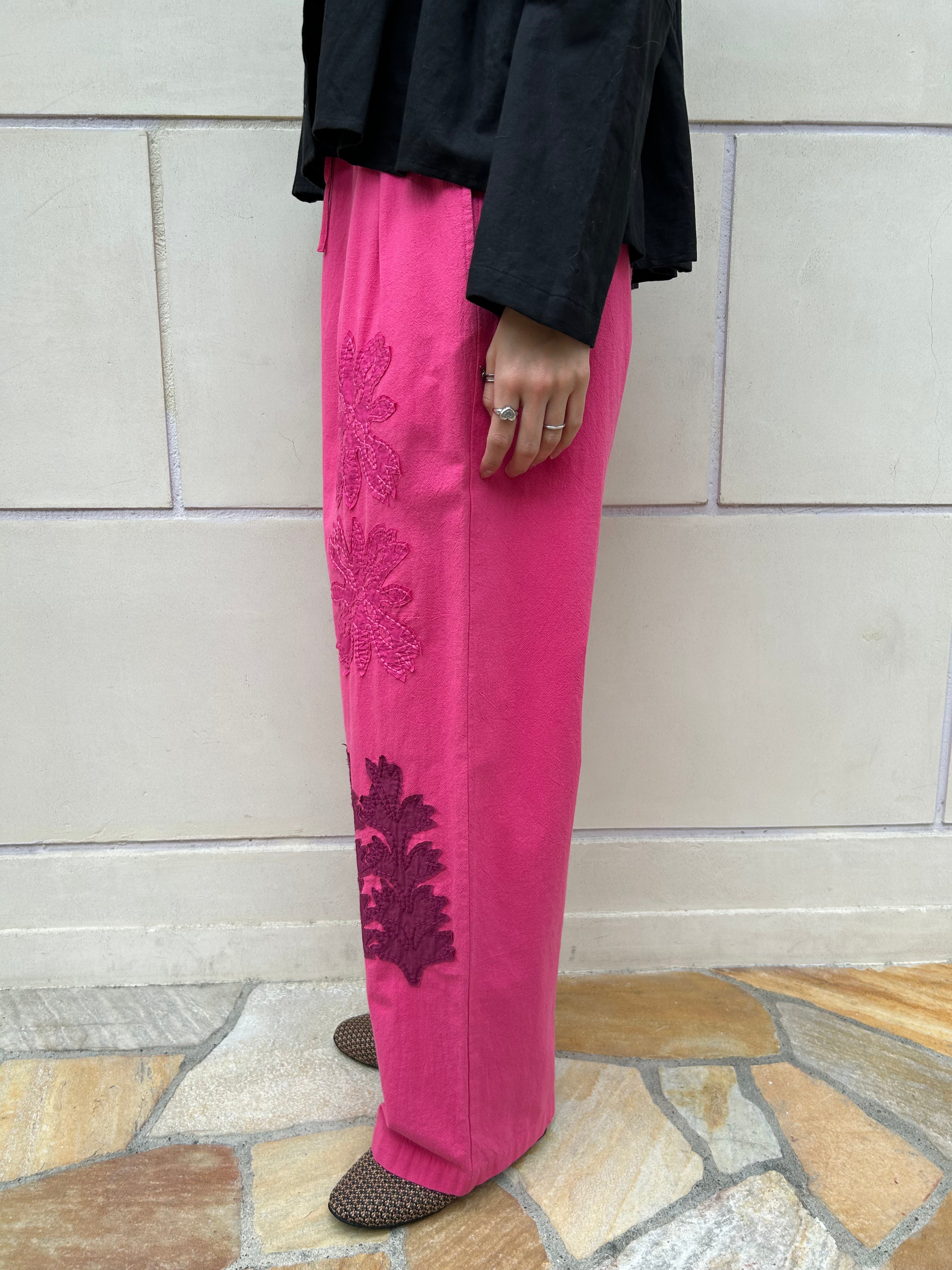 COTTON FLOWER PATCHWORK PANTS