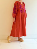 C.LINEN BIG FLOWER EMB DRESS