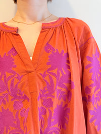 C.LINEN BIG FLOWER EMB DRESS