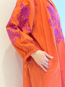 C.LINEN BIG FLOWER EMB DRESS