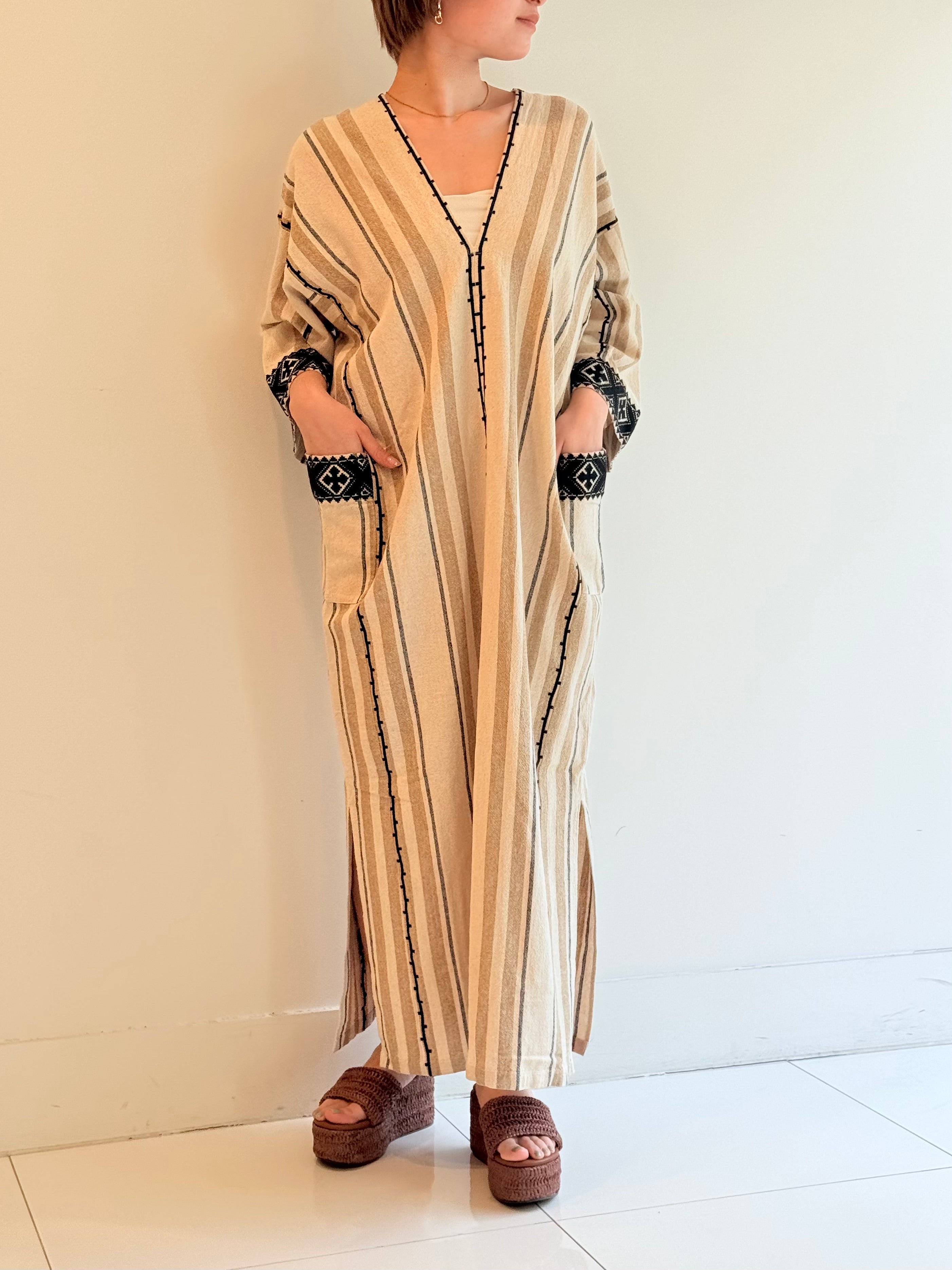 C.SILK STRIPE EMB DRESS