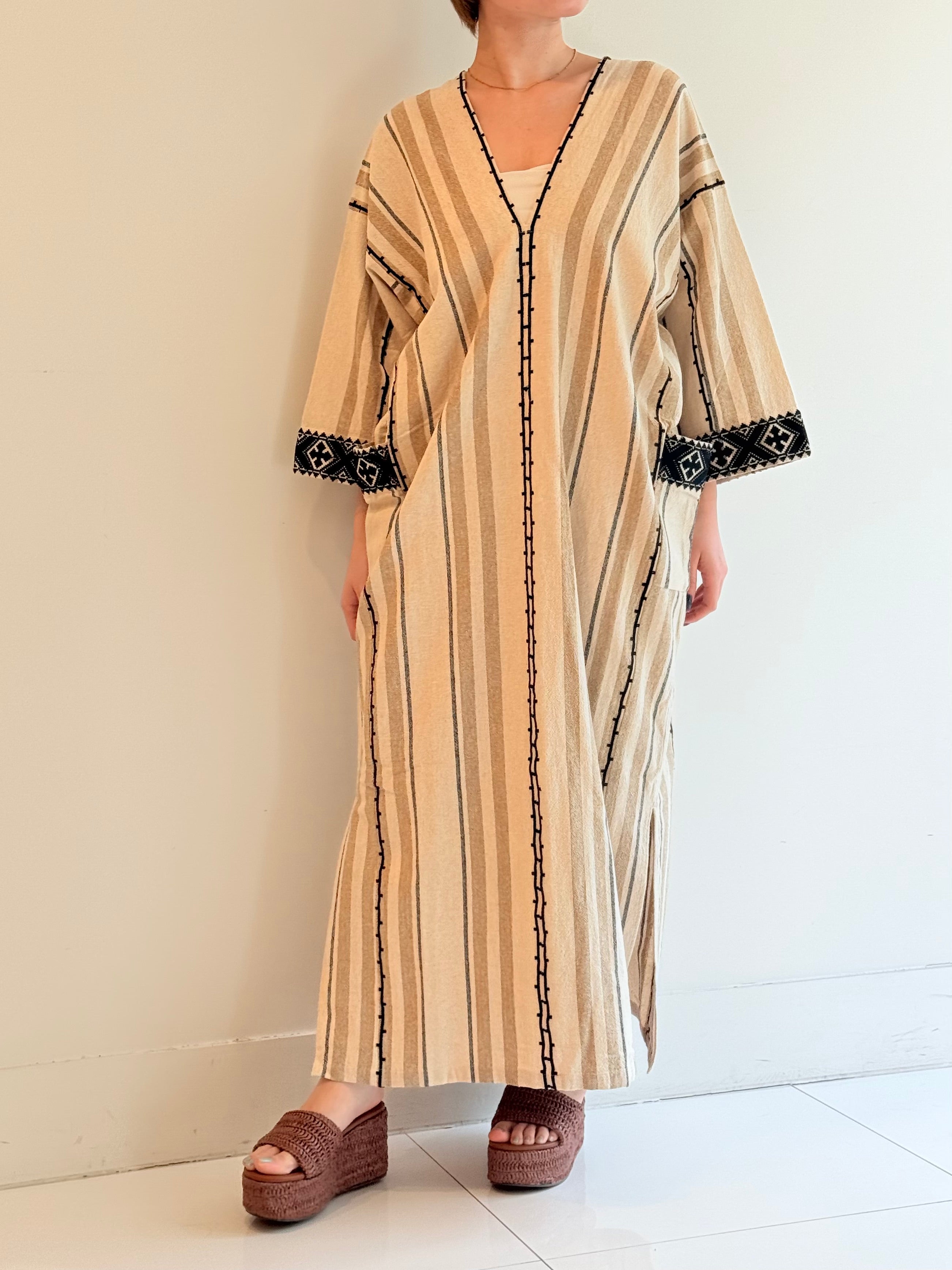 C.SILK STRIPE EMB DRESS