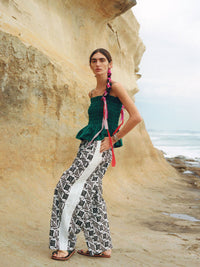 【SARA MALLIKA】COTTON STRIPE JAQUARD SHIRRING TOP