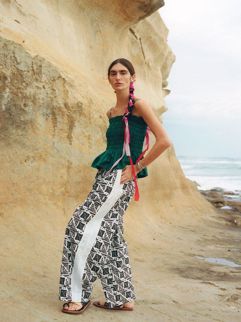 【SARA MALLIKA】COTTON STRIPE JAQUARD SHIRRING TOP