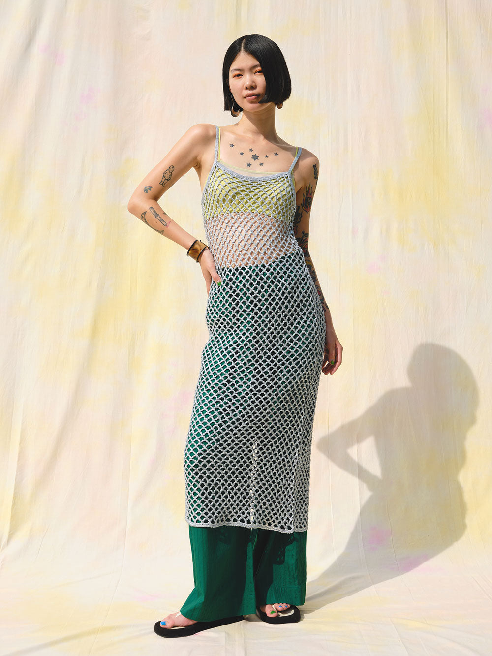 【SARA MALLIKA】COTTON STRIPE JAQUARD LADDER LACE PANTS