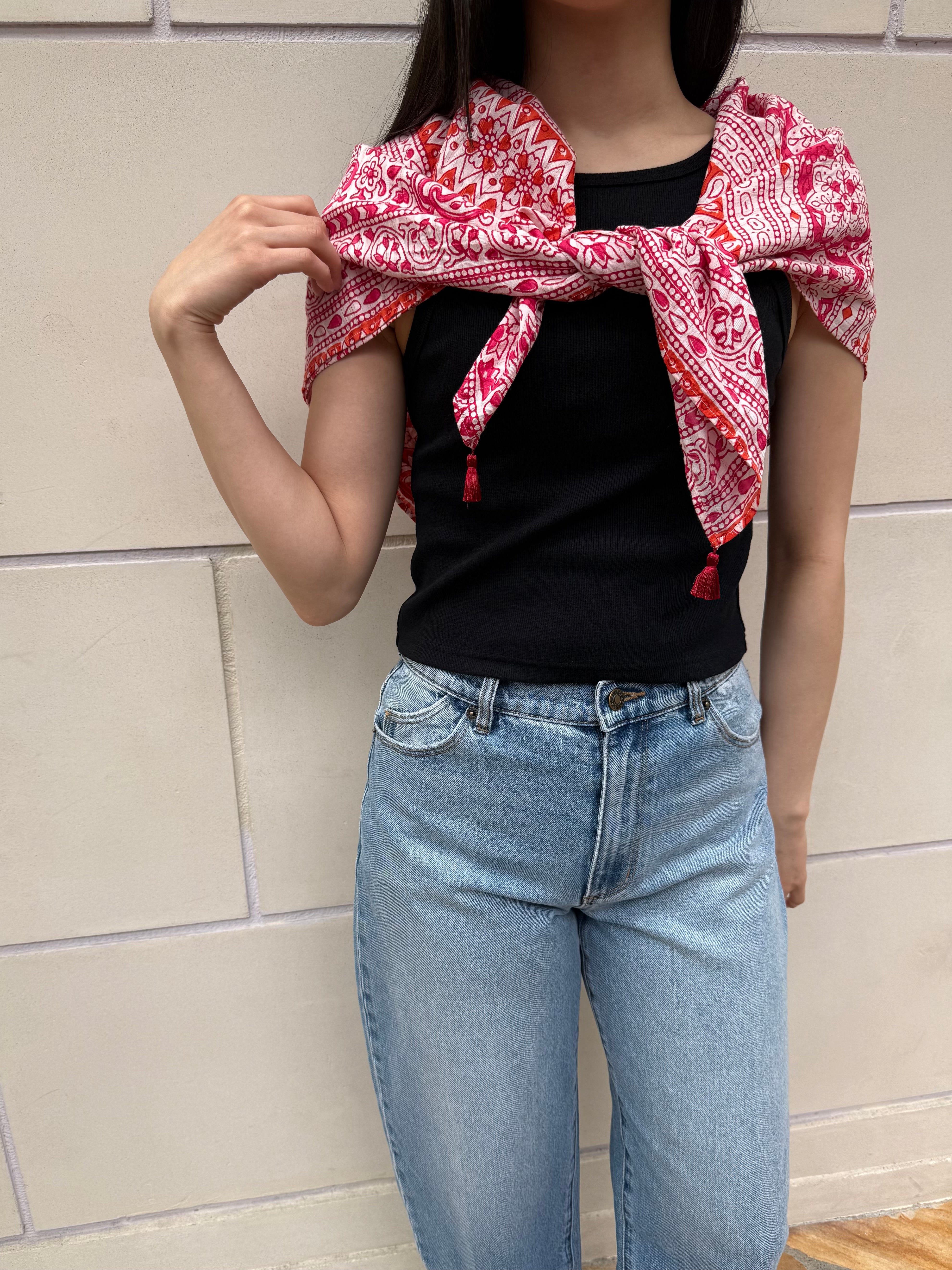 【SARA MALLIKA】COTTON LUREX BORDER PRINT SCARF
