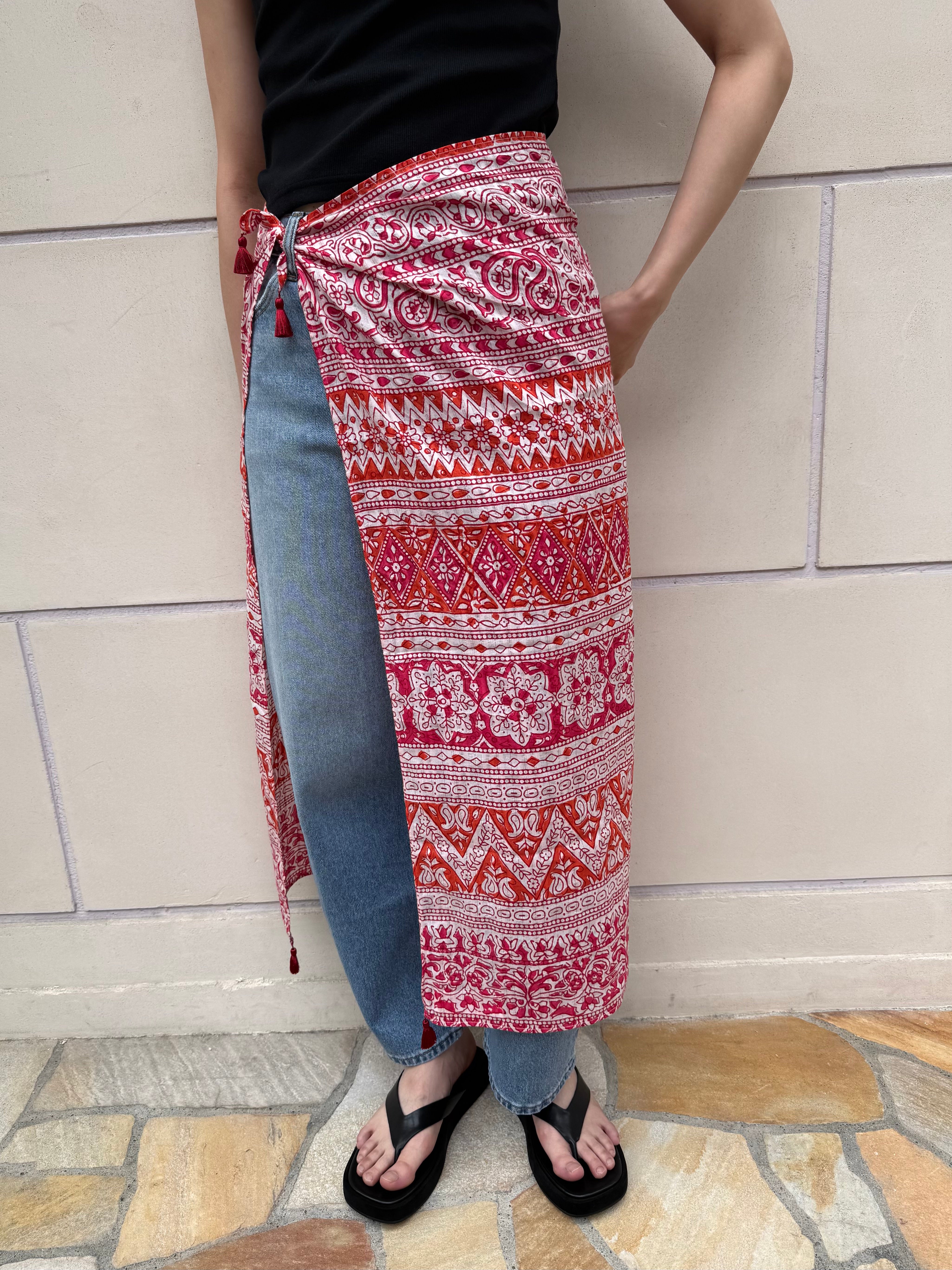 【SARA MALLIKA】COTTON LUREX BORDER PRINT SCARF