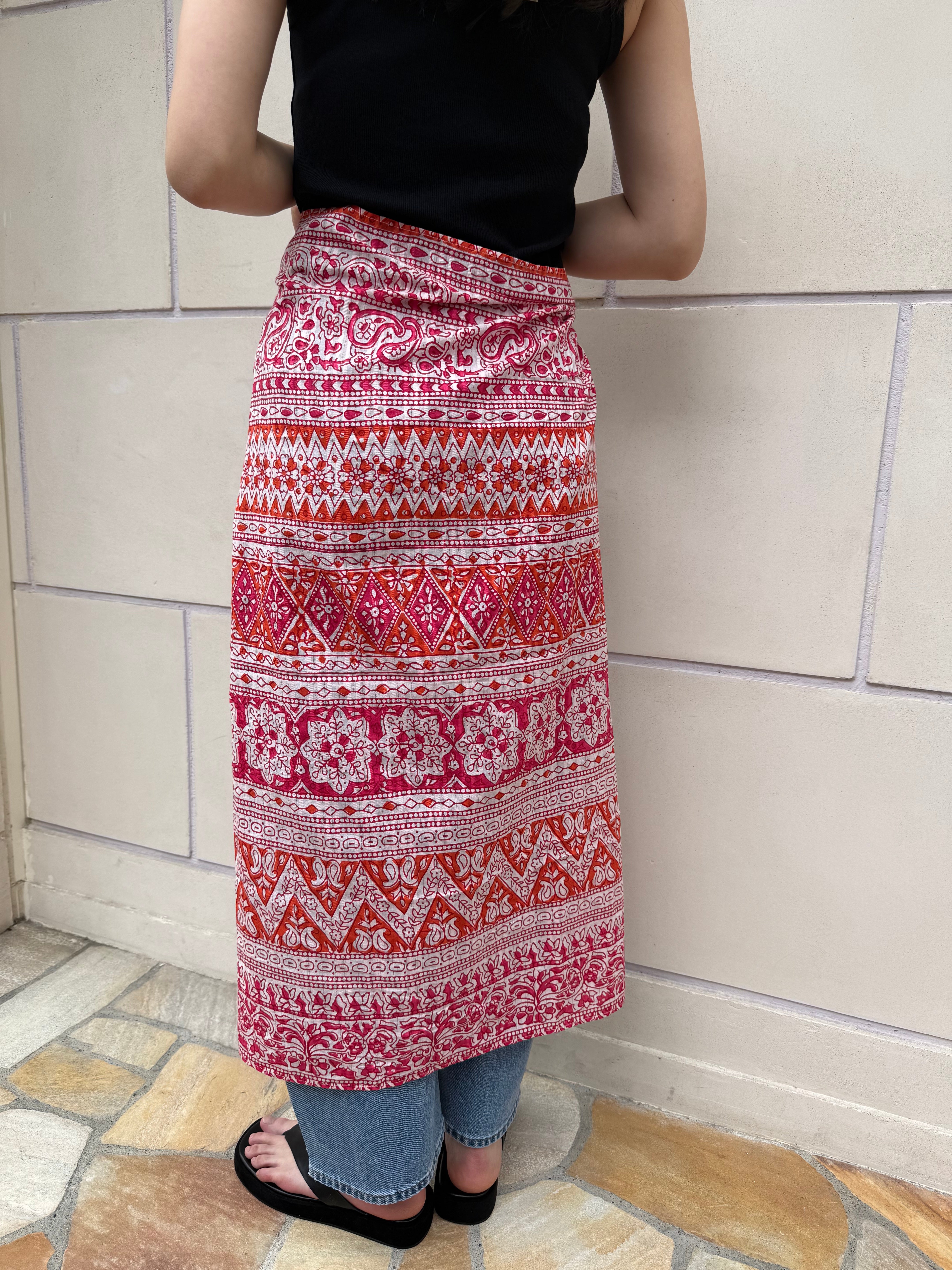 【SARA MALLIKA】COTTON LUREX BORDER PRINT SCARF