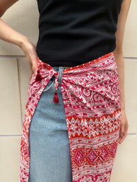 【SARA MALLIKA】COTTON LUREX BORDER PRINT SCARF