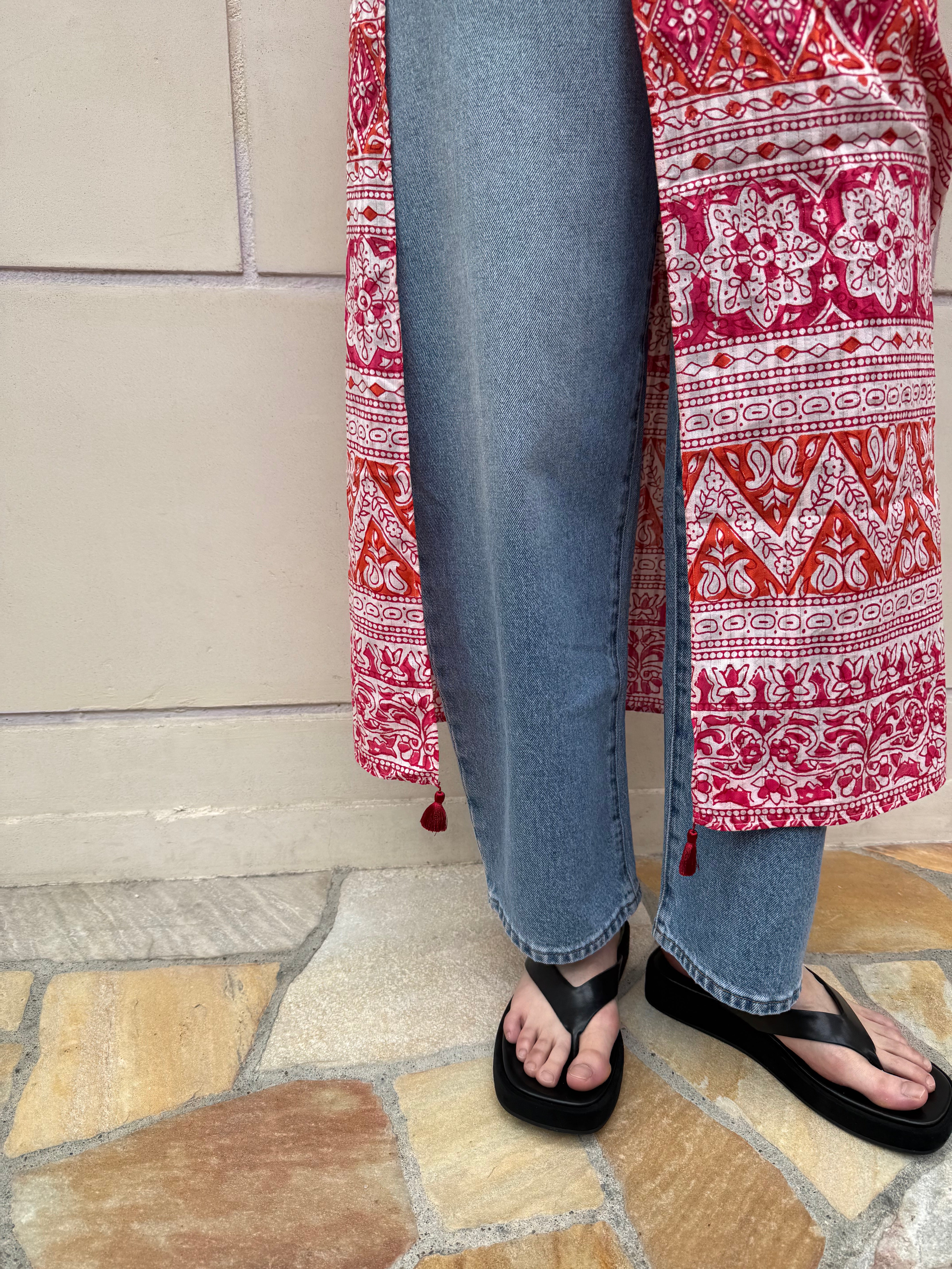 【SARA MALLIKA】COTTON LUREX BORDER PRINT SCARF