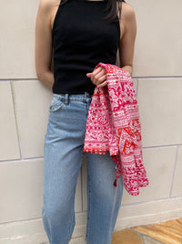 【SARA MALLIKA】COTTON LUREX BORDER PRINT SCARF