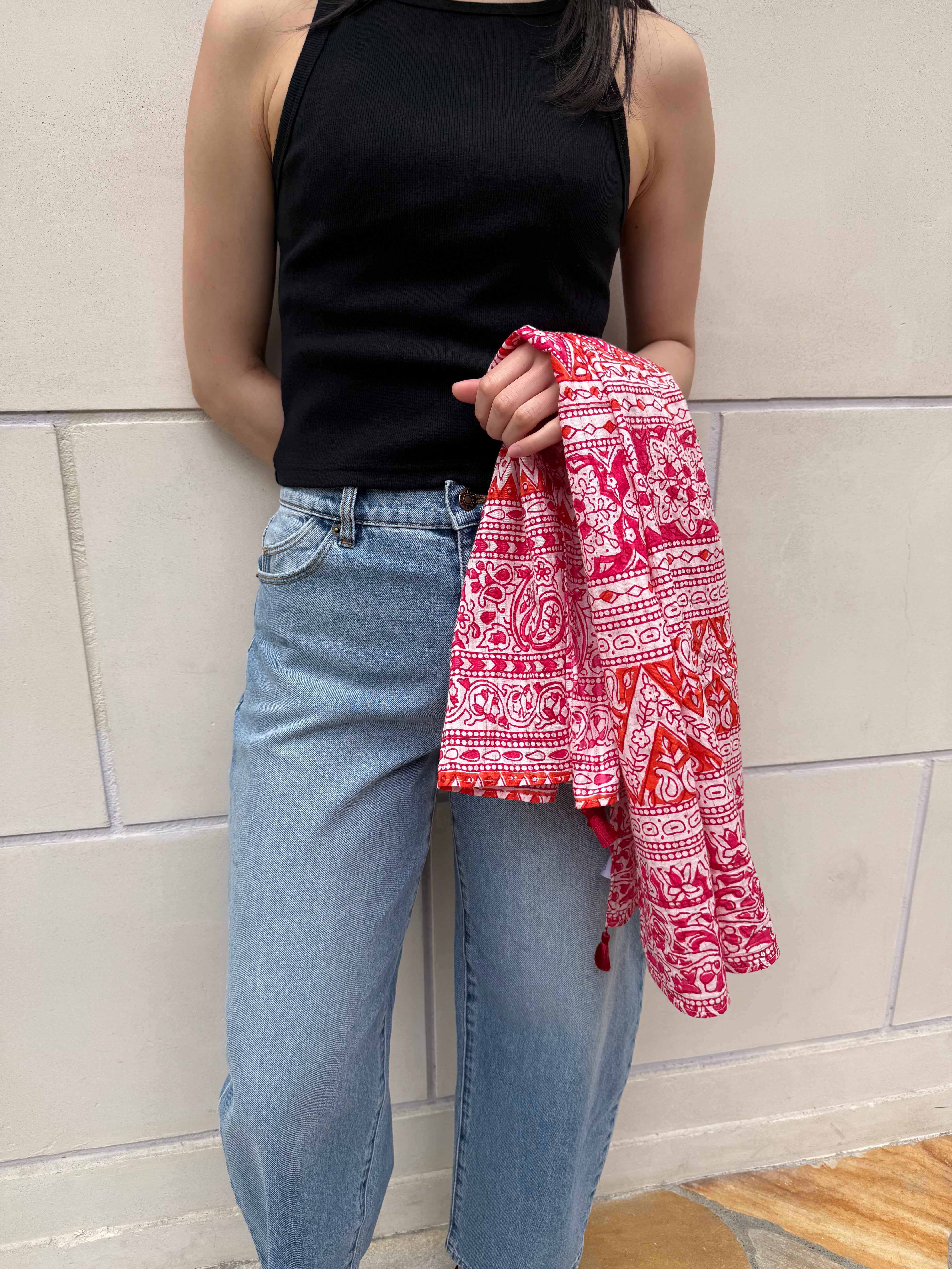【SARA MALLIKA】COTTON LUREX BORDER PRINT SCARF