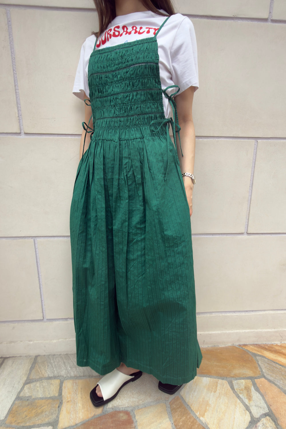 【SARA MALLIKA】COTTON STRIPE JAQUARD SHIRRING DRESS