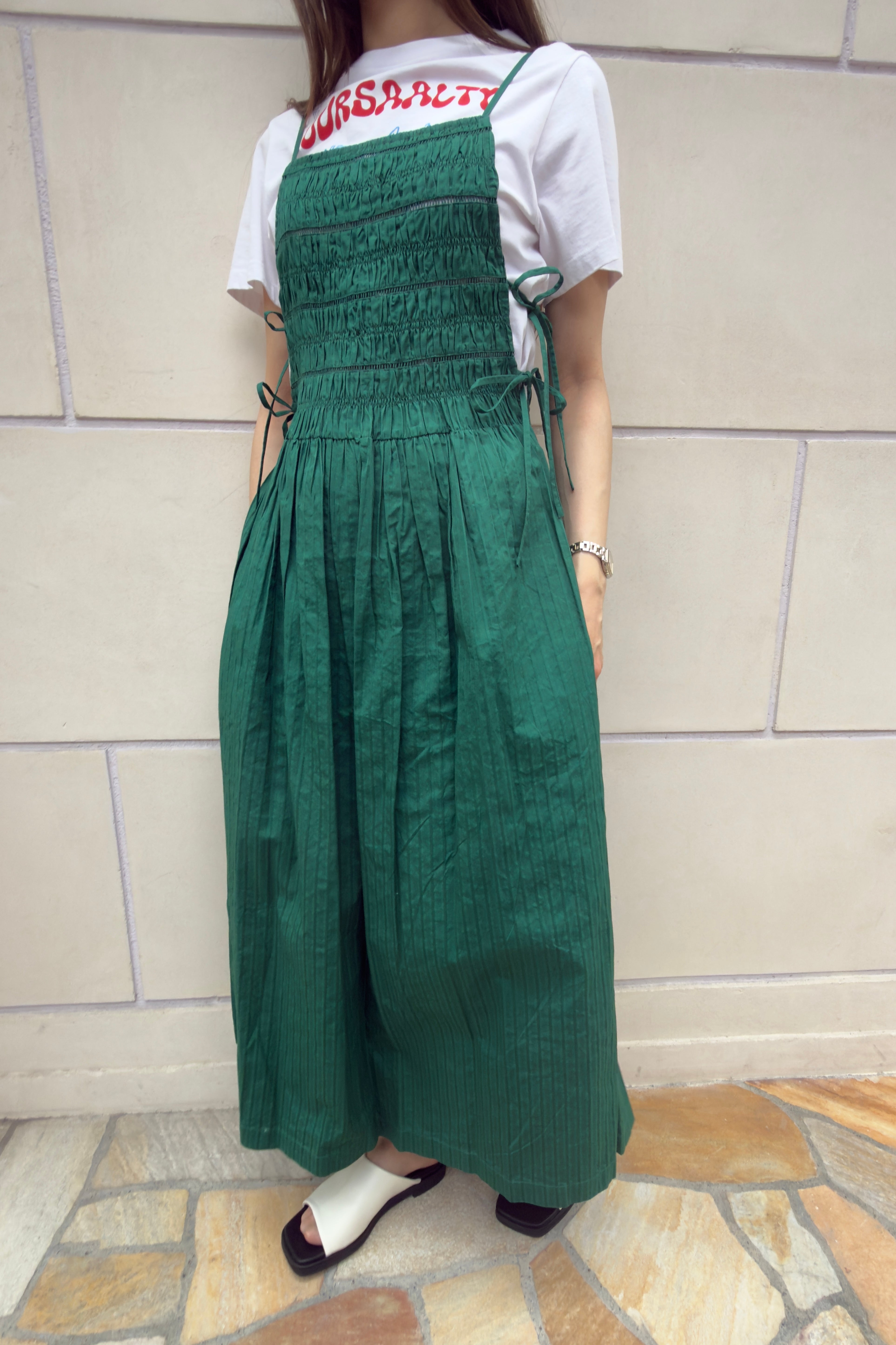 【SARA MALLIKA】COTTON STRIPE JAQUARD SHIRRING DRESS