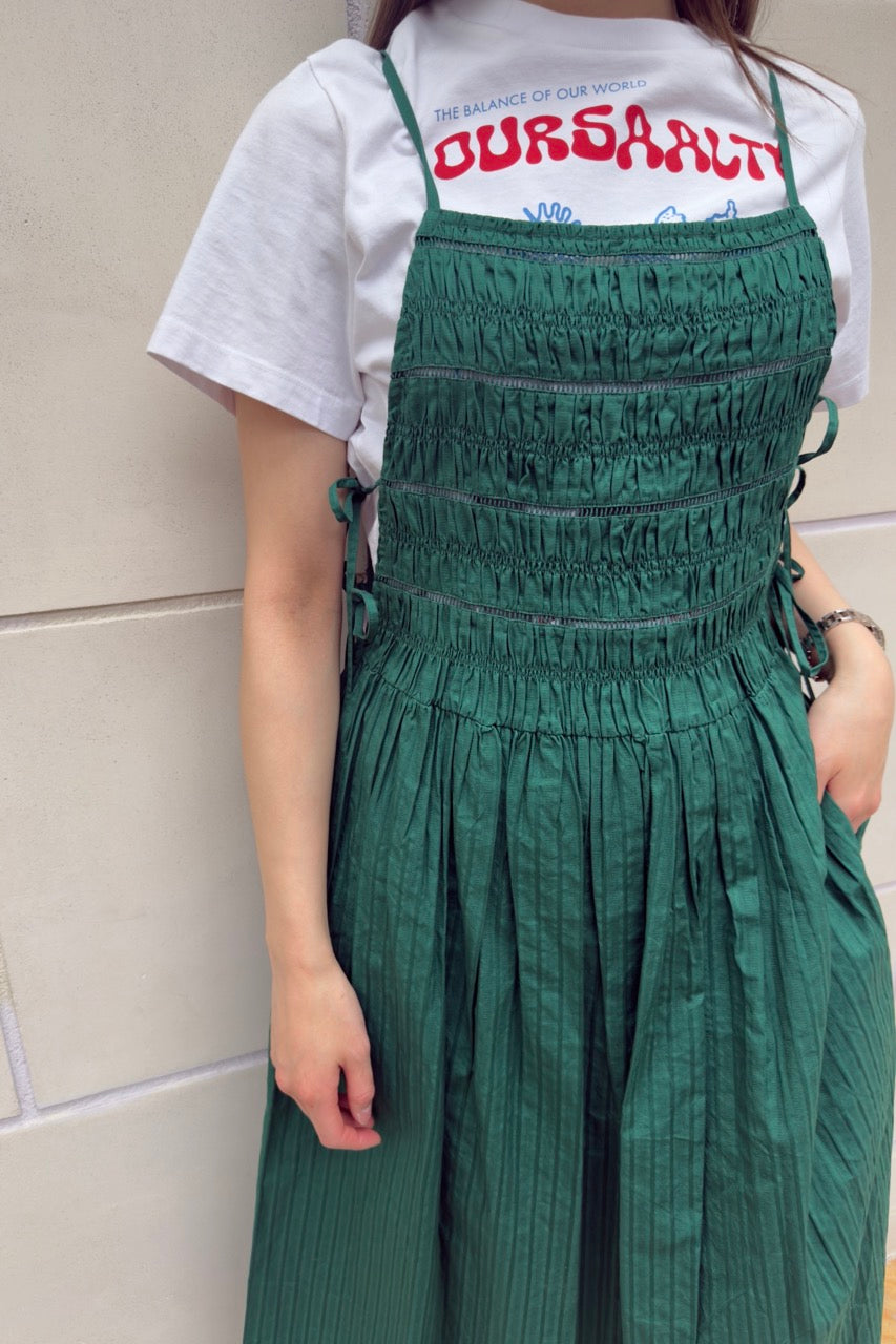 【SARA MALLIKA】COTTON STRIPE JAQUARD SHIRRING DRESS