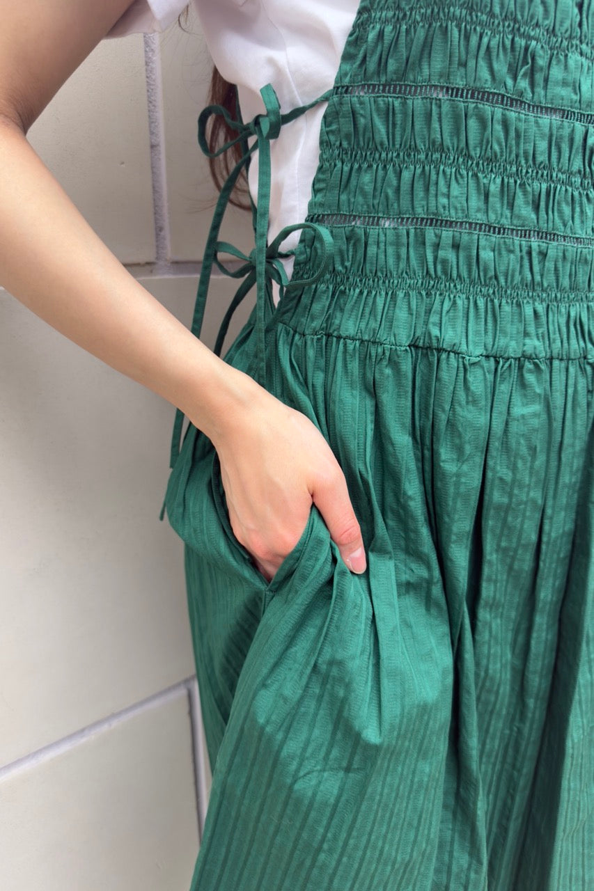 【SARA MALLIKA】COTTON STRIPE JAQUARD SHIRRING DRESS