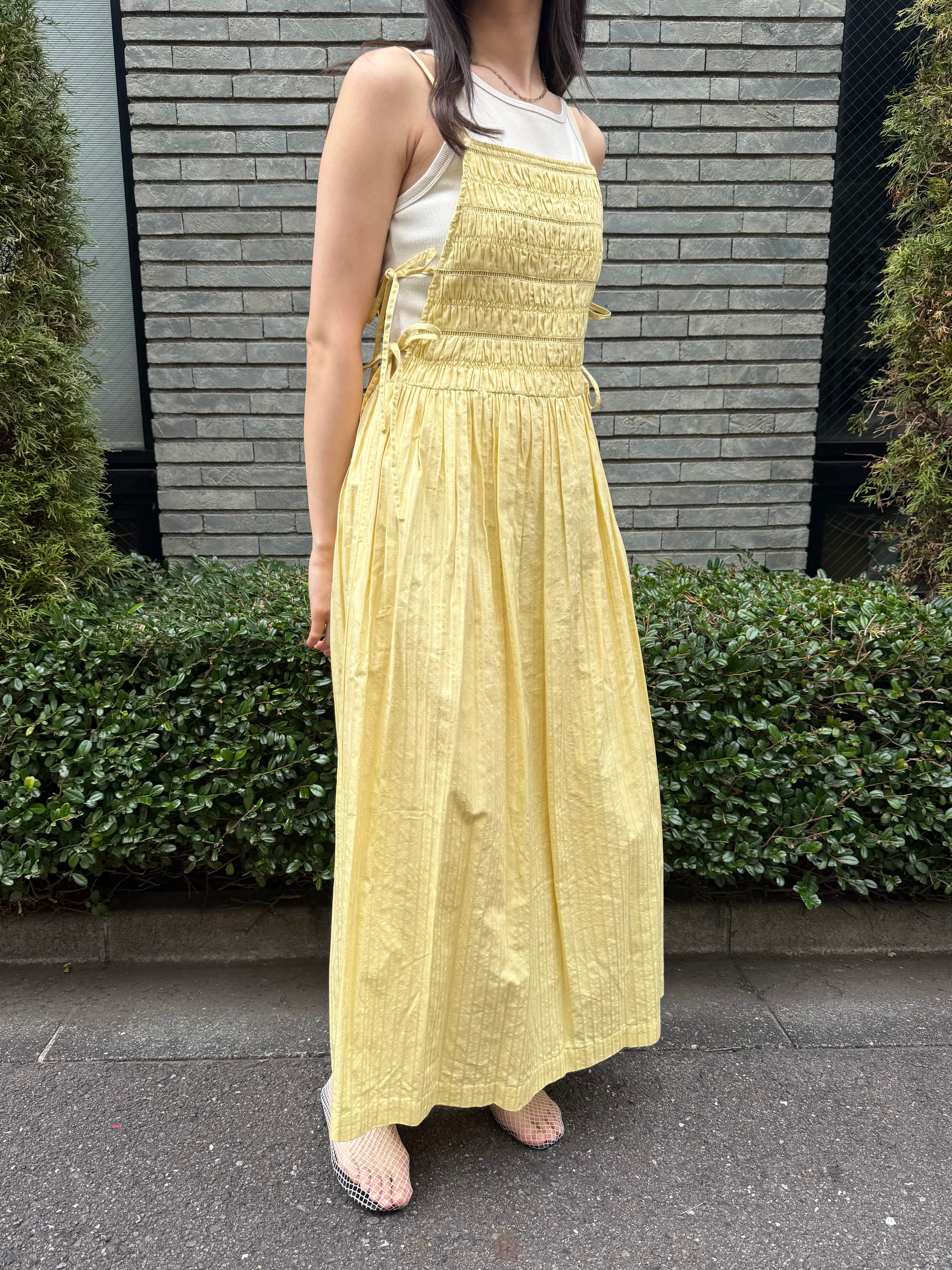 【SARA MALLIKA】COTTON STRIPE JAQUARD SHIRRING DRESS