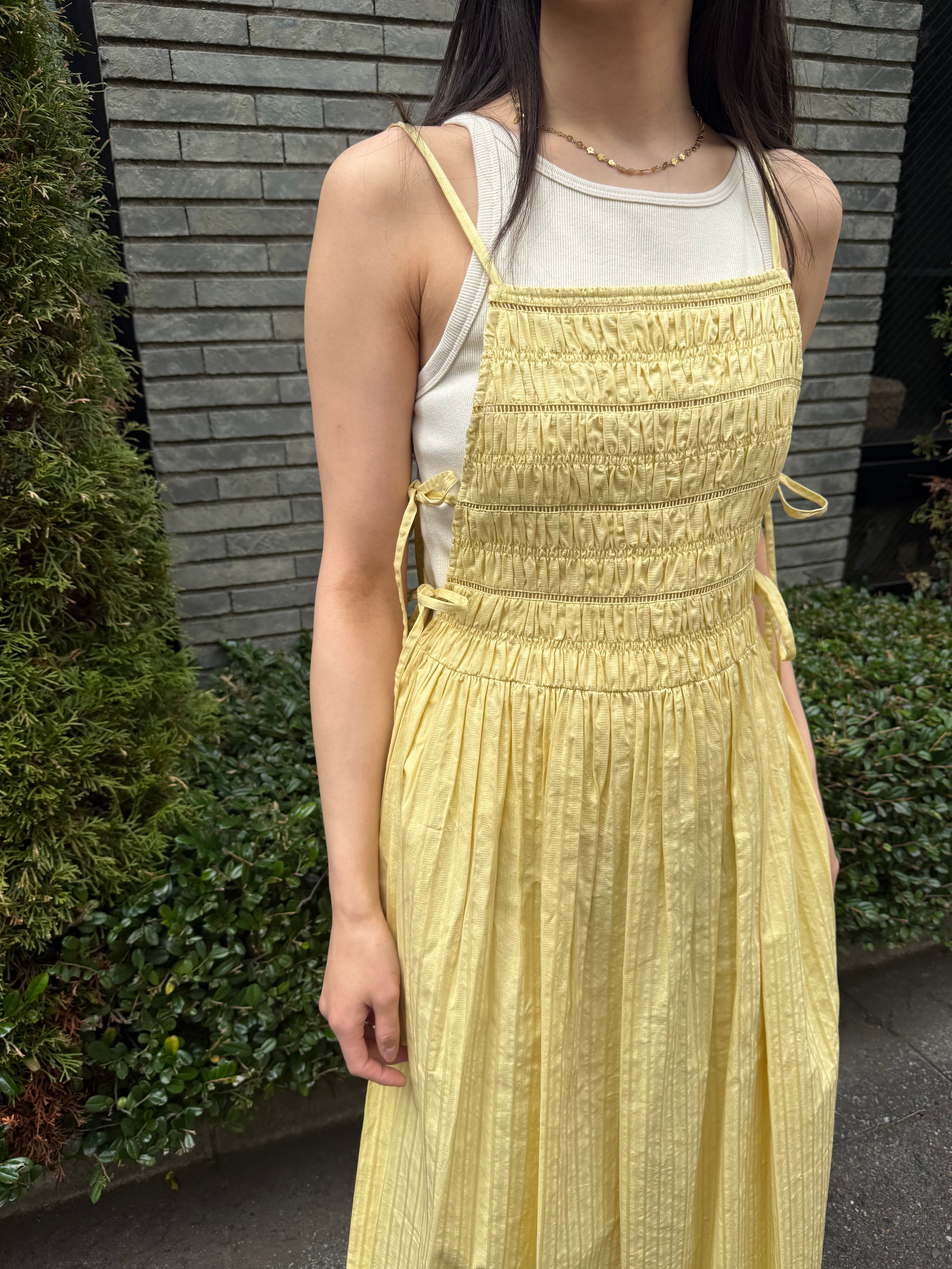 【SARA MALLIKA】COTTON STRIPE JAQUARD SHIRRING DRESS