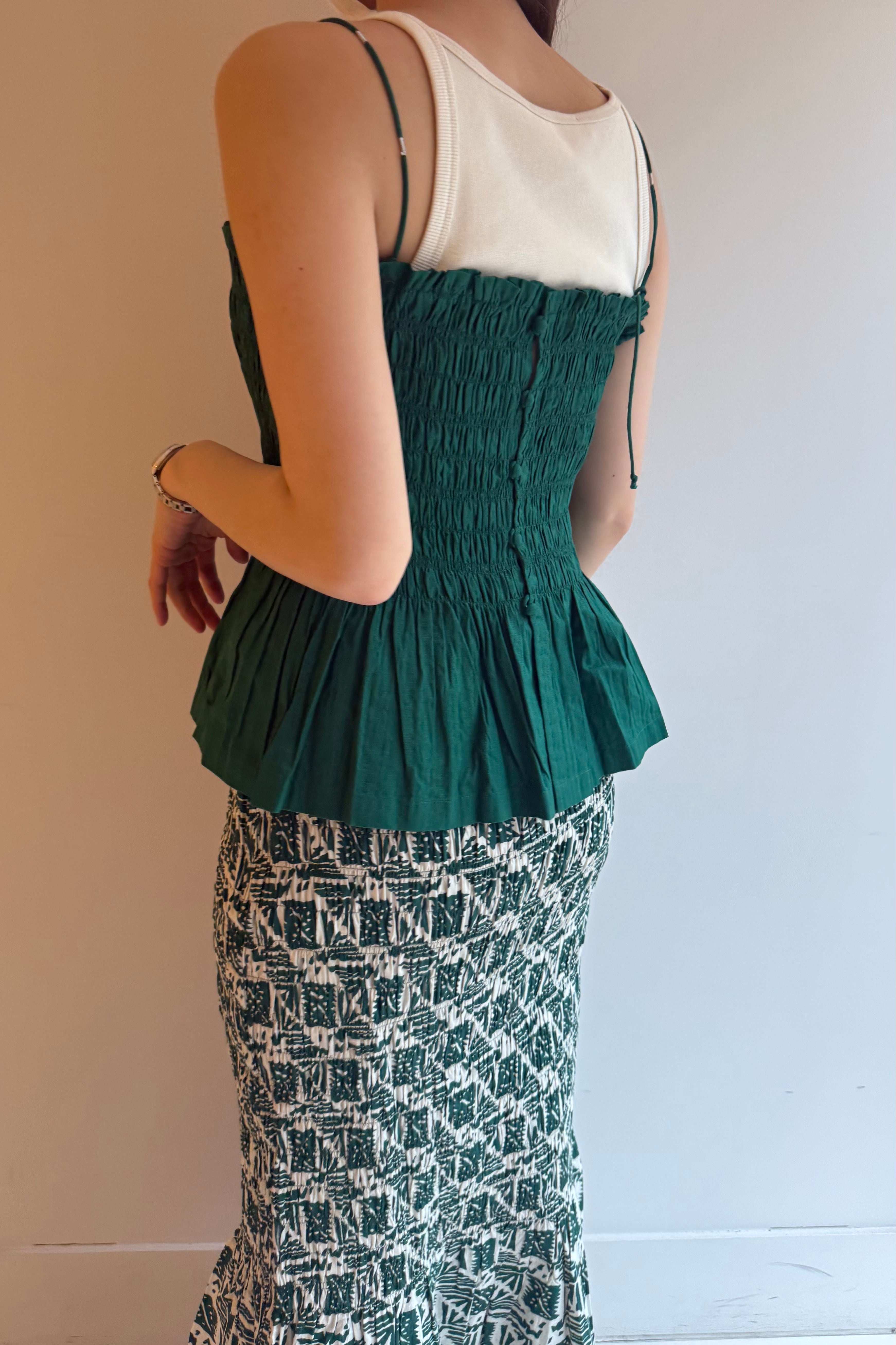 【SARA MALLIKA】COTTON STRIPE JAQUARD SHIRRING TOP