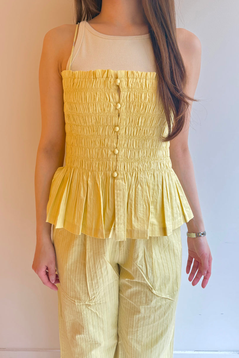 【SARA MALLIKA】COTTON STRIPE JAQUARD SHIRRING TOP