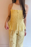 【SARA MALLIKA】COTTON STRIPE JAQUARD SHIRRING TOP