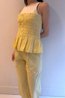 【SARA MALLIKA】COTTON STRIPE JAQUARD SHIRRING TOP