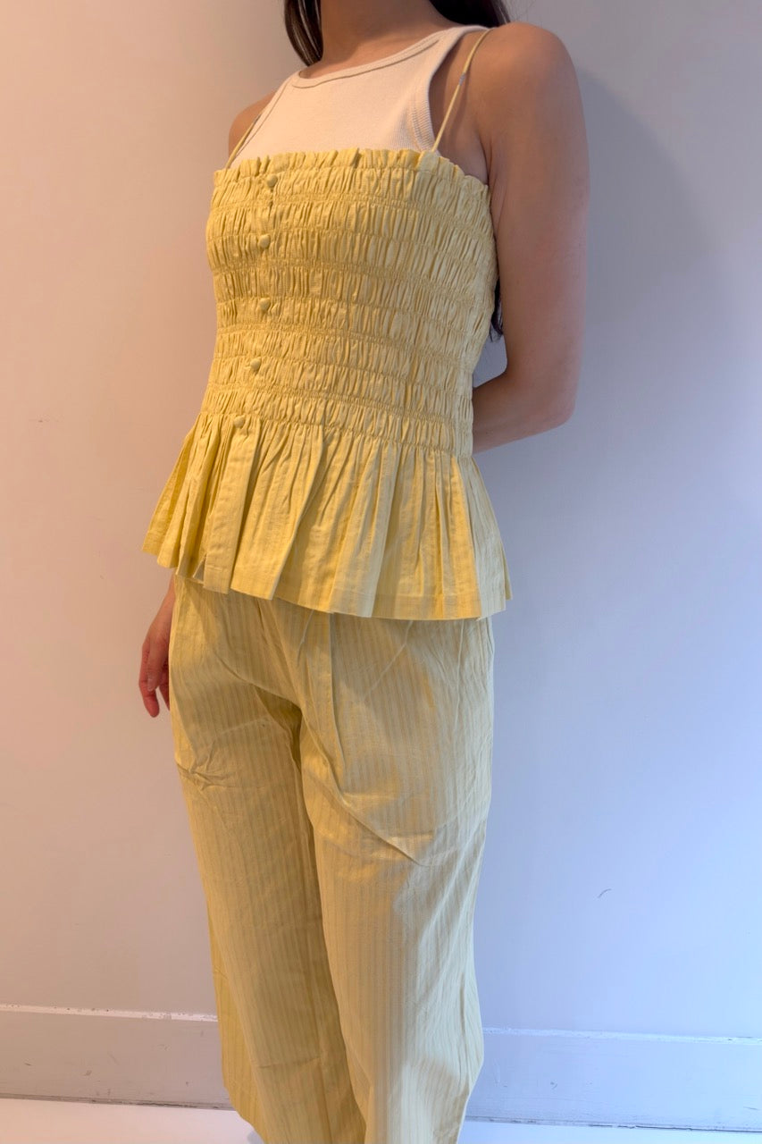 【SARA MALLIKA】COTTON STRIPE JAQUARD SHIRRING TOP