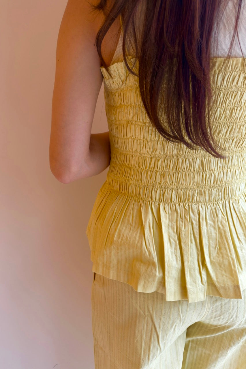 【SARA MALLIKA】COTTON STRIPE JAQUARD SHIRRING TOP