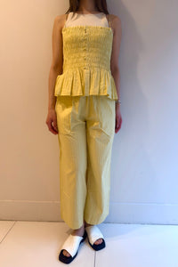 【SARA MALLIKA】COTTON STRIPE JAQUARD SHIRRING TOP