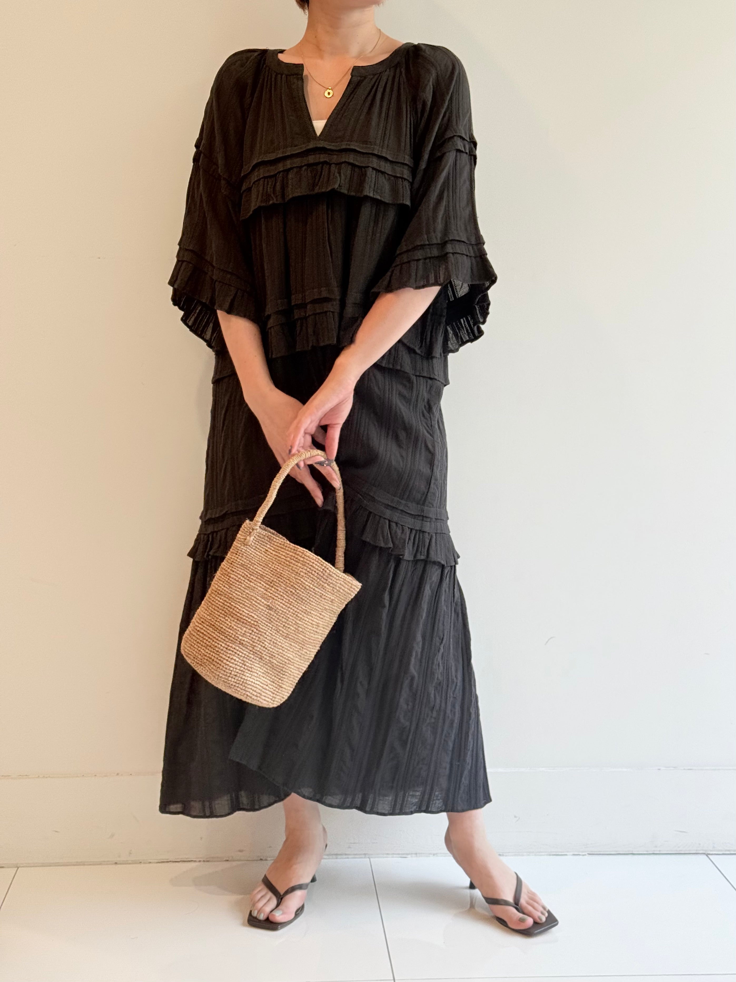CTN STRIPE JQD FRILL DRESS