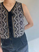 KAREENA SQUARE PRINT BEADS GILET
