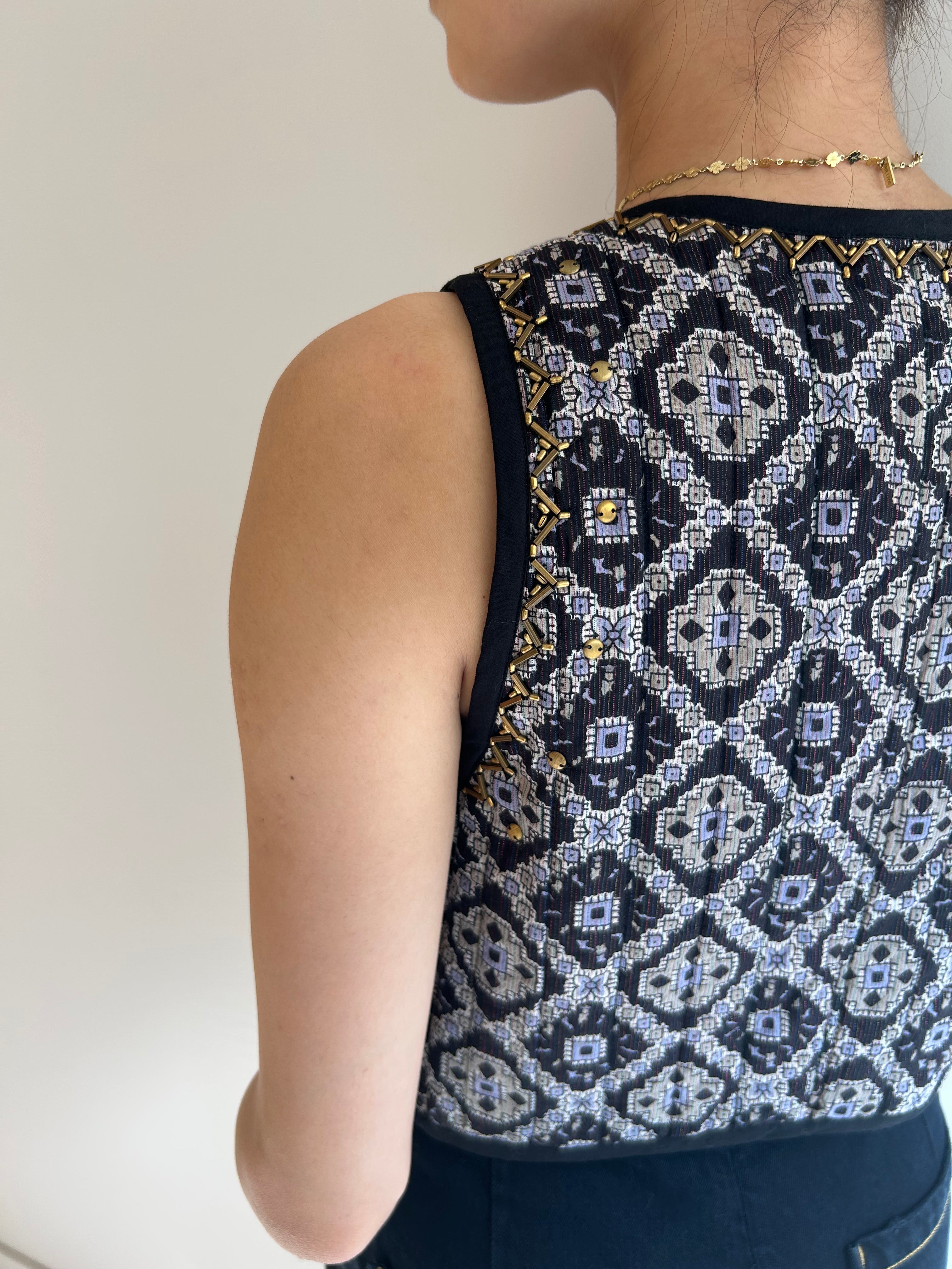 KAREENA SQUARE PRINT BEADS GILET