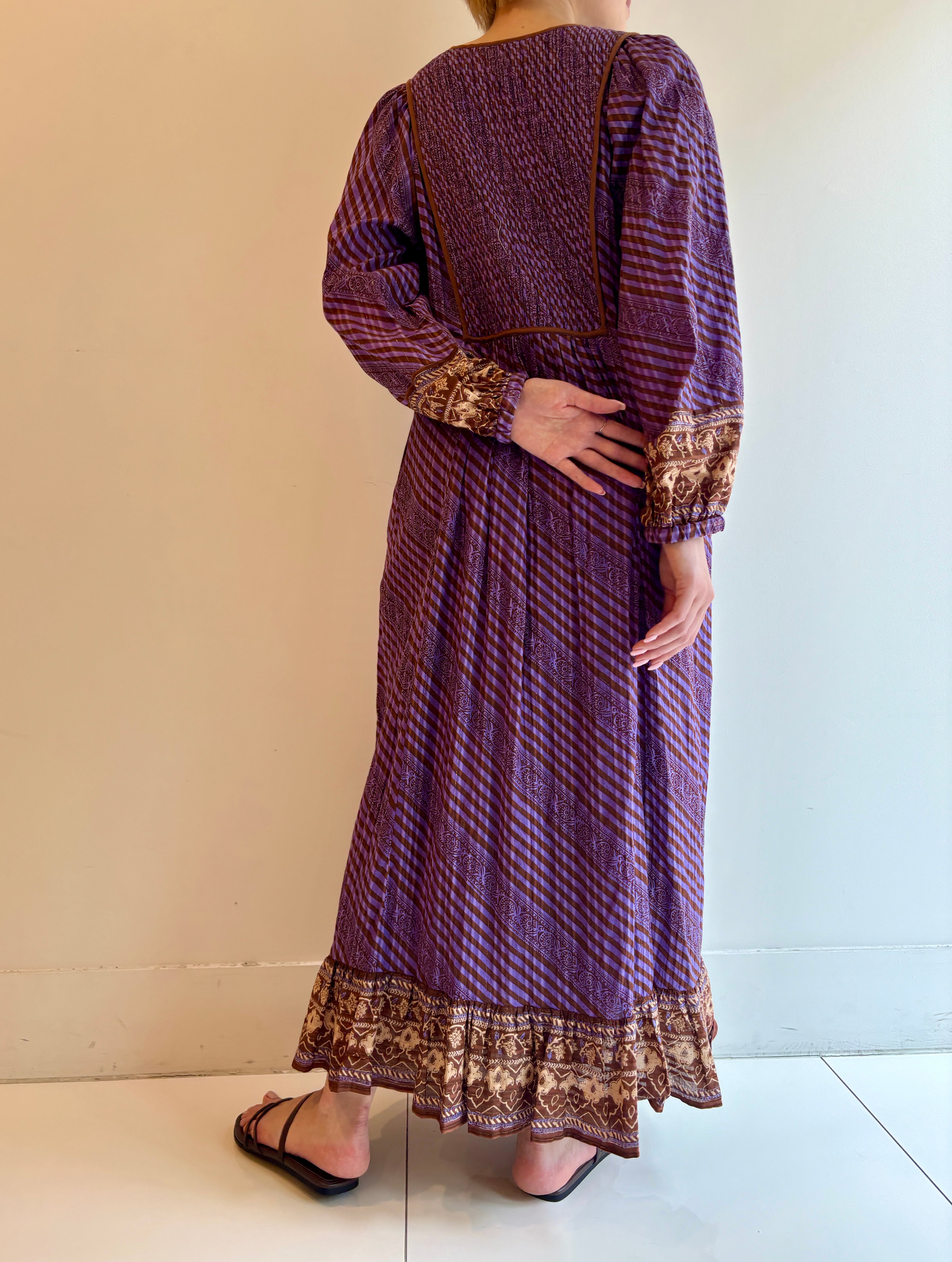 COTTON STRIPE ETHNIC PRINT DRESS
