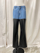 DENIM × FAKE LEATHER PANTS
