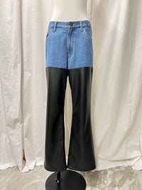 DENIM × FAKE LEATHER PANTS