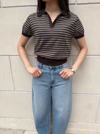 【FLEK】LINEN STRIPED COLLAR KNIT