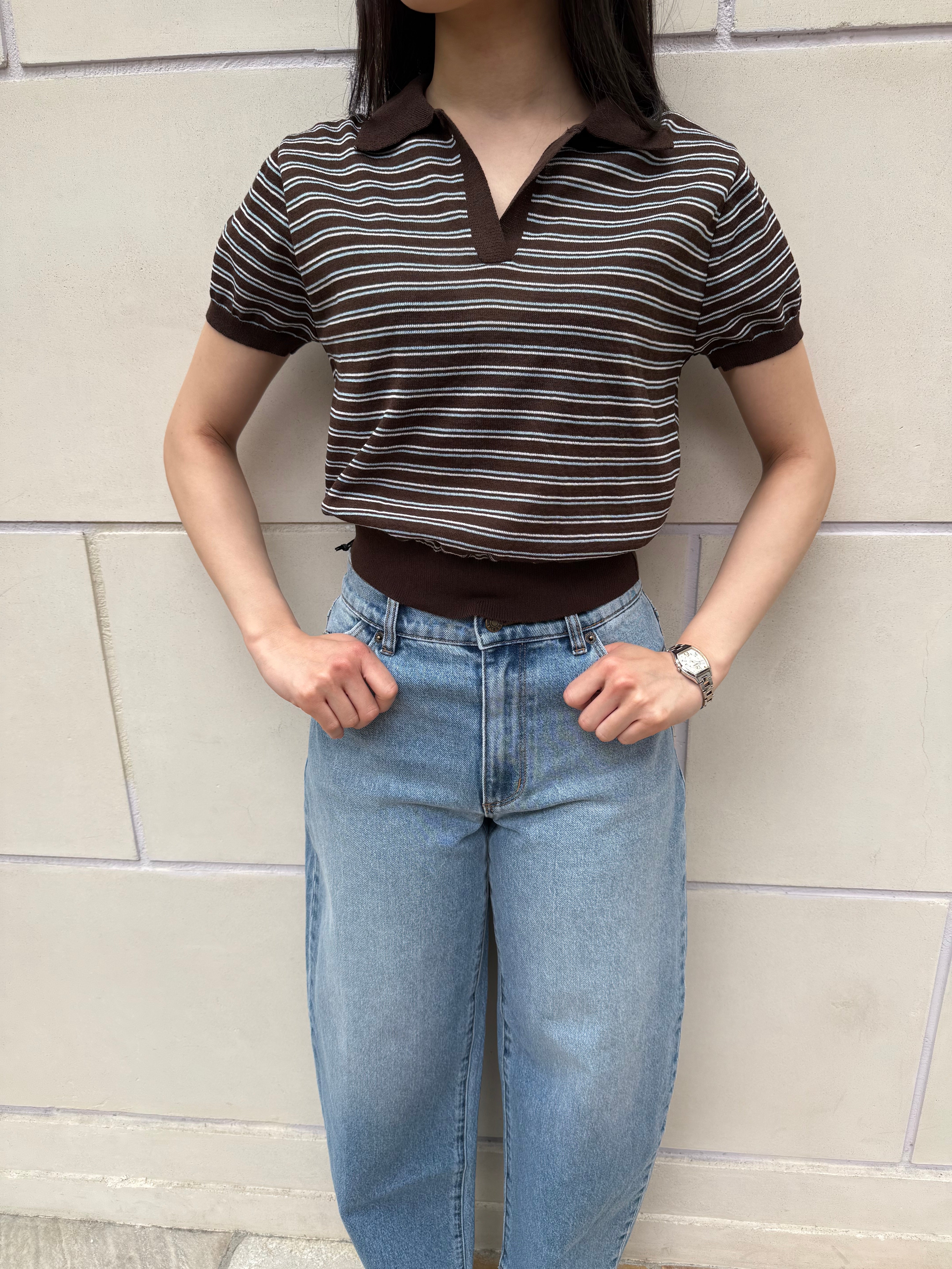 【FLEK】LINEN STRIPED COLLAR KNIT