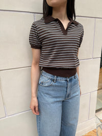 【FLEK】LINEN STRIPED COLLAR KNIT
