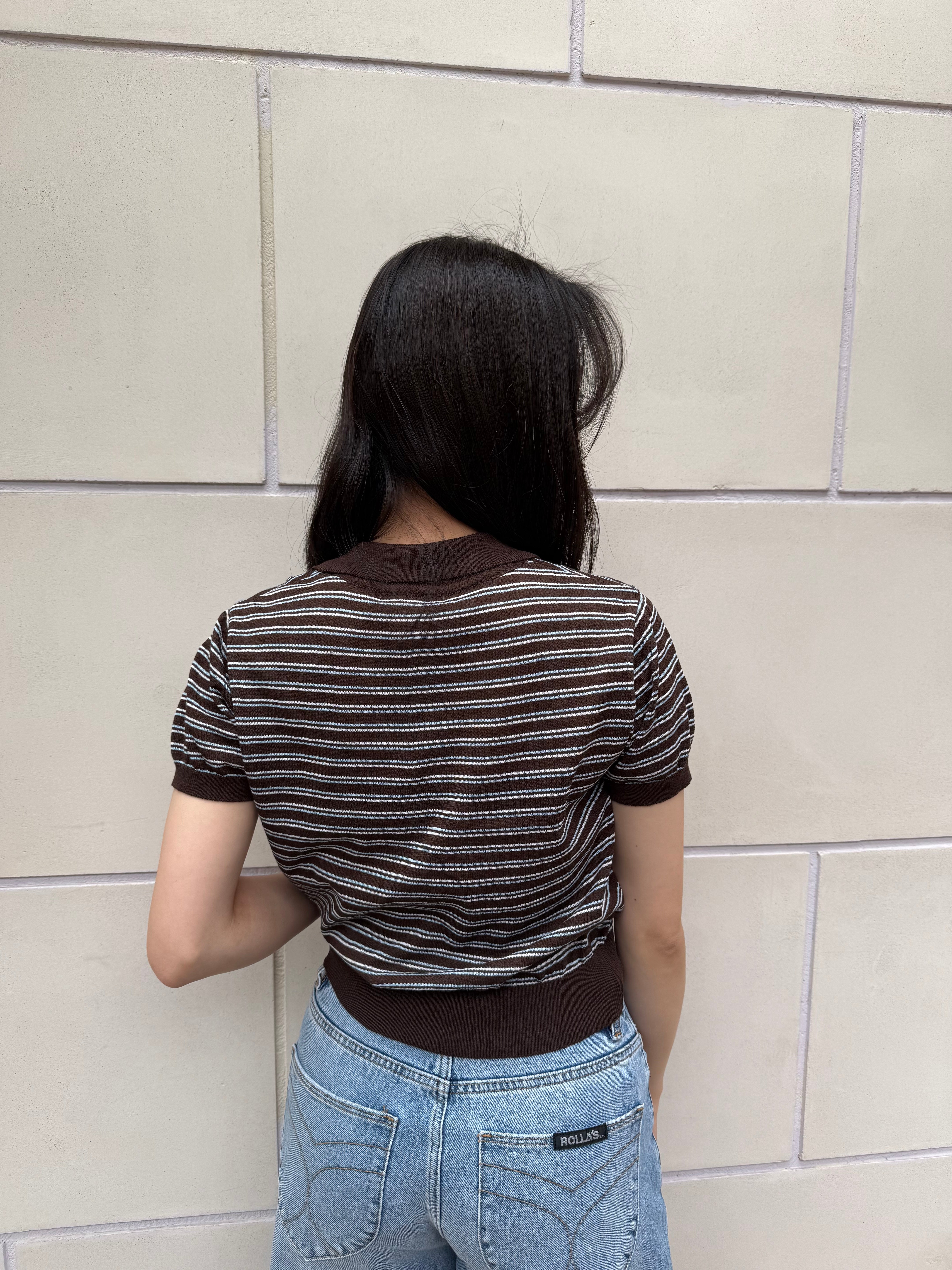 【FLEK】LINEN STRIPED COLLAR KNIT