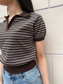 【FLEK】LINEN STRIPED COLLAR KNIT